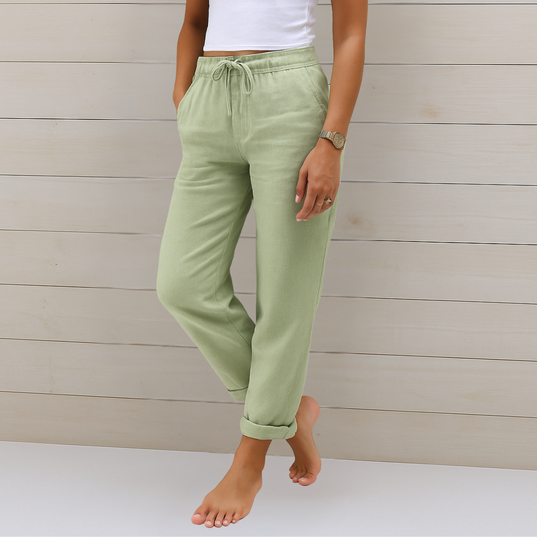 Relaxed Cotton-Linen Trousers with Drawstring Waist