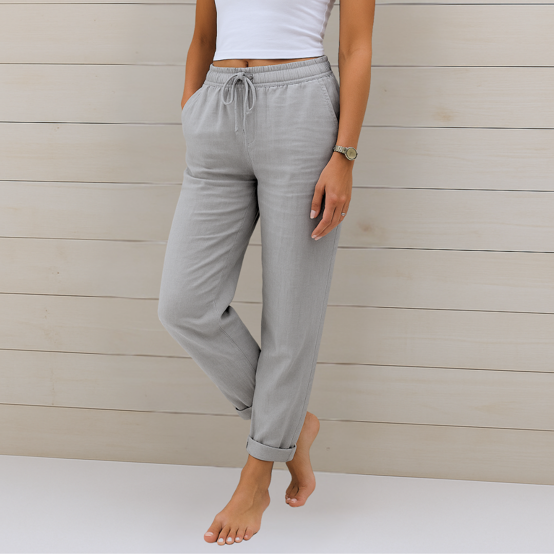 Relaxed Cotton-Linen Trousers with Drawstring Waist