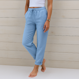 Relaxed Cotton-Linen Trousers with Drawstring Waist