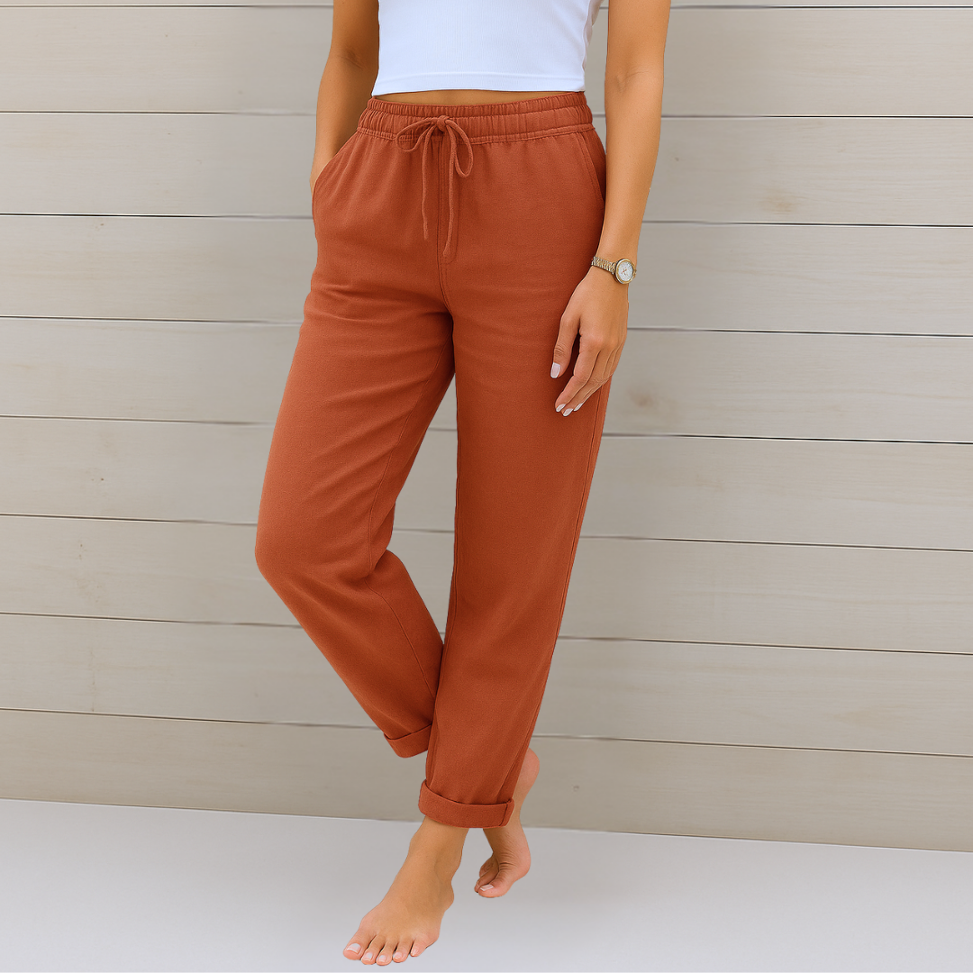 Relaxed Cotton-Linen Trousers with Drawstring Waist