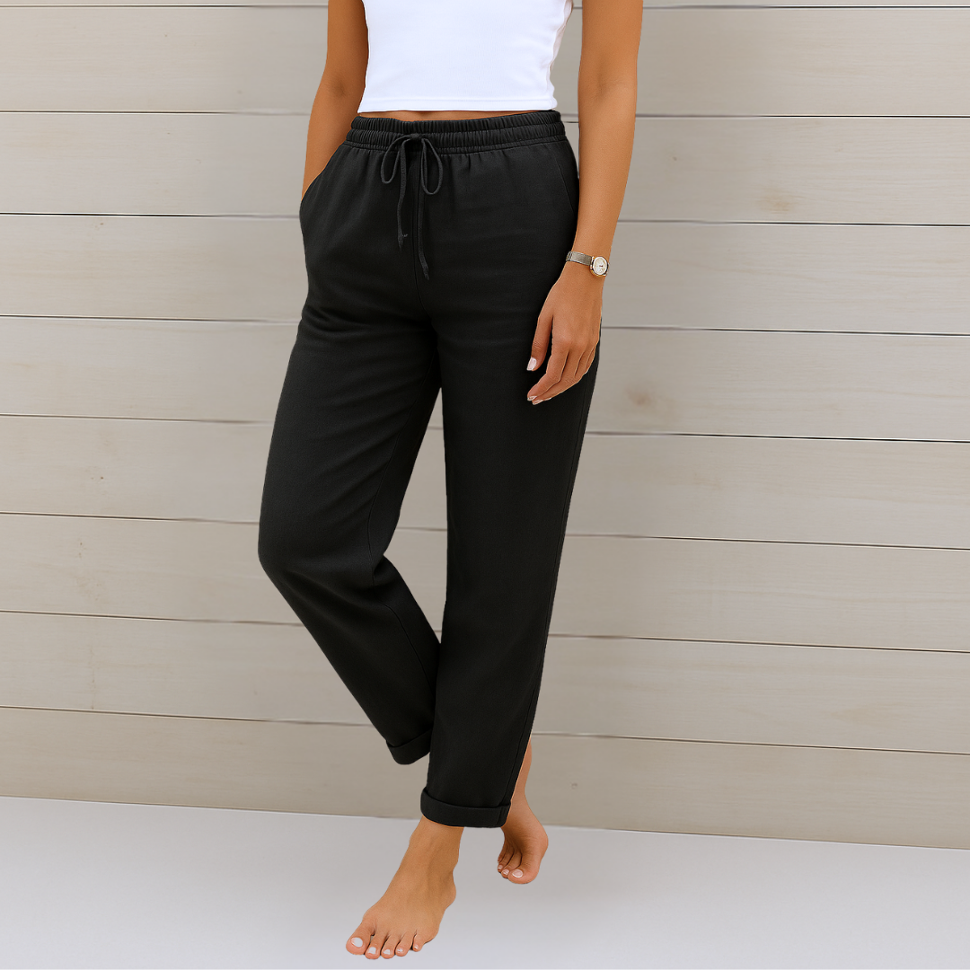 Relaxed Cotton-Linen Trousers with Drawstring Waist