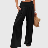 Wide-Leg Smocked Waist Trousers – Elegant Autumn Style