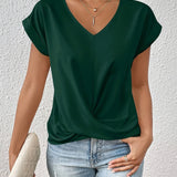 V-Neck Draped Blouse – Women's Elegant Everyday Top