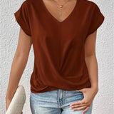 V-Neck Draped Blouse – Women's Elegant Everyday Top