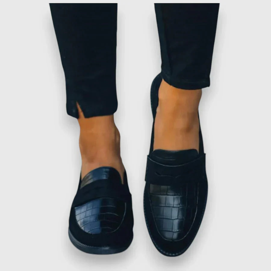 Black Croc-Effect Leather Loafers