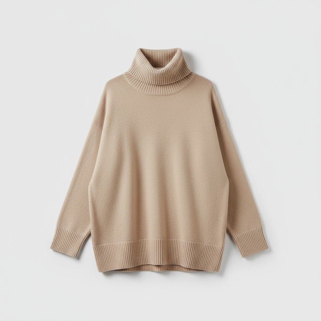 Beige Oversized Turtleneck Sweater - exact match
