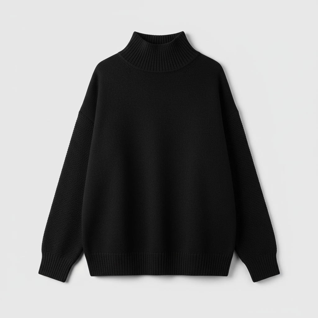 Black Oversized High-Neck Sweater
