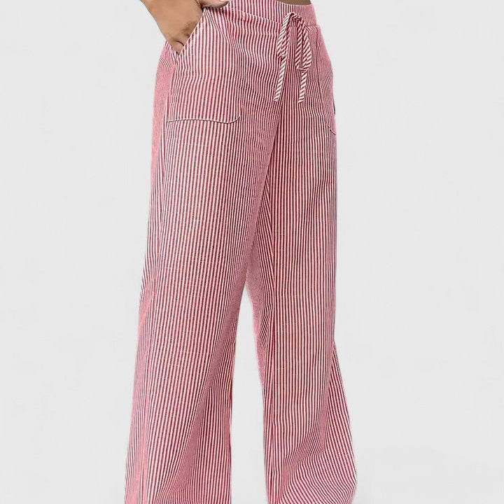 Striped Wide-Leg Cotton Trousers – Relaxed Fit